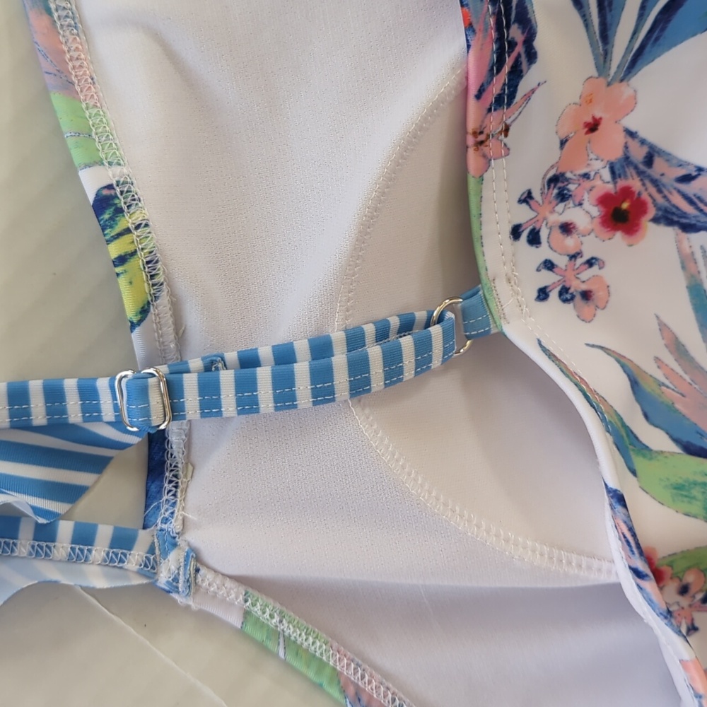 Oasis Ruffle Tropical Floral One Piece Swimsuit XXL Blue White - Picture 11 of 16